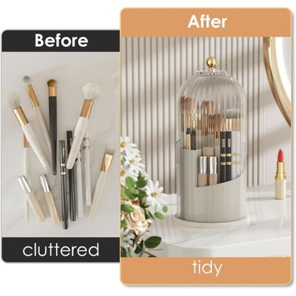 Makeup Brush Holder with Lid 360 Rotating Clear Dustproof Make Up Organizers - Picture 4 of 7